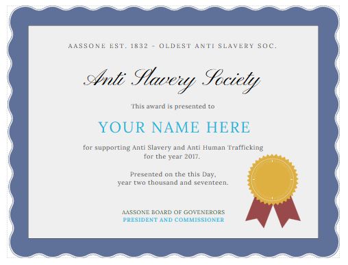 Anti Slavery Certificate